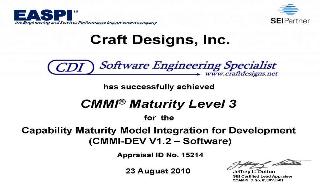 CDI CMMI-DEV 1.2 ML3 Certificate 2010