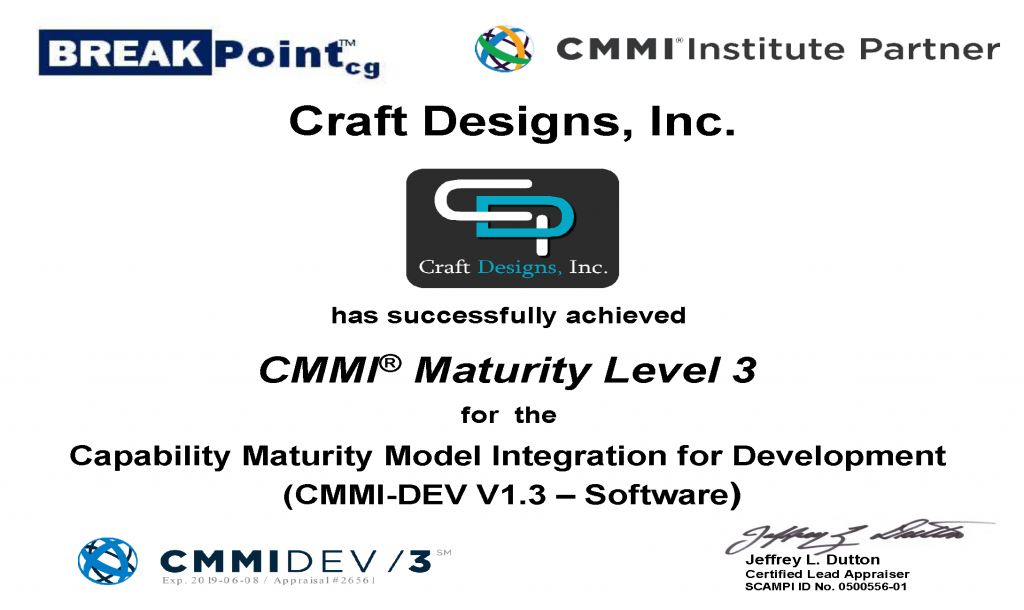 CDI CMMI-DEV 1.3 ML3 Certificate 2016