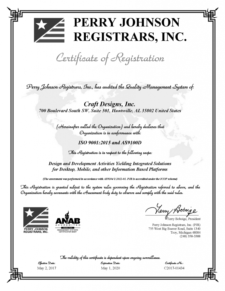 ISO 9001:2015 and AS9100D:2016 Certificate 2017